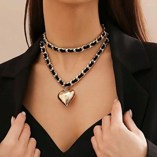 Anhänger Halsketten PuRui Trendy Liebe Herz Halskette Für Frauen Link Kette Mit PU Seil Charme Choker Schmuck Am Hals Damen Elegante geschenke