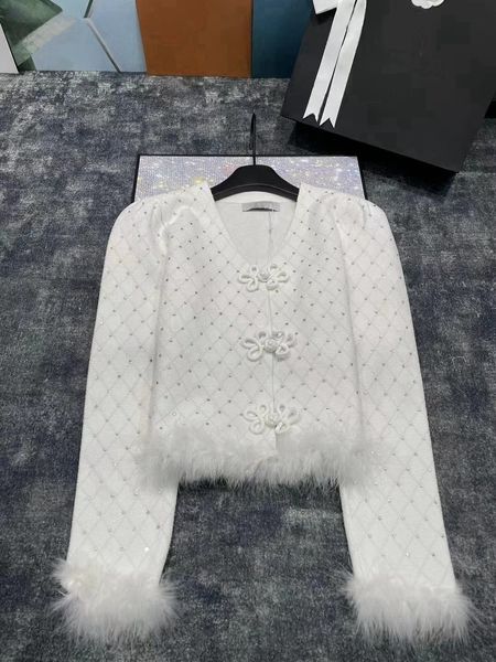 Miui top designer cardigan maglione signore a maglia capelli maglieria femmina abiti autunnali bianchi a maniche lunghe sciolte eleganti casual top size s m l 963