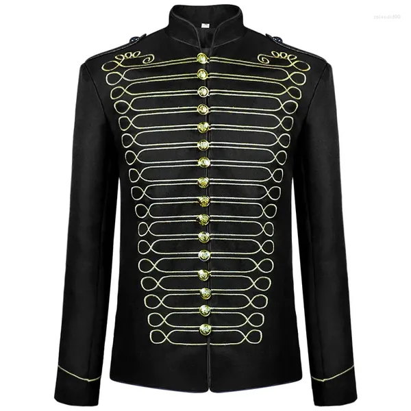 Jaquetas masculinas Mens Elegante Jaqueta Bordada de Ouro Steampunk Hussar Marchando Banda Militar Baterista Desfile Casaco Traje Chaquetas Hombre