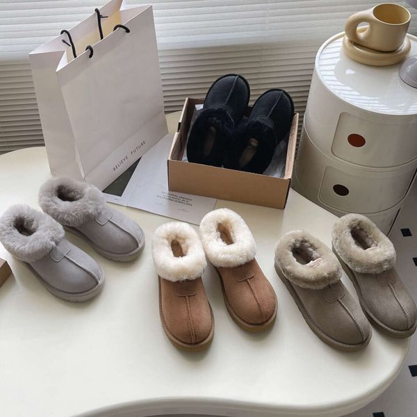 Botas de neve Tazz Austrália Flats Winter Slipper Booties Mulheres Tasman Confortável Camurça Pele De Carneiro Forrado Slide Sapatos Castanha Homens Mules Mocassins Sapatos