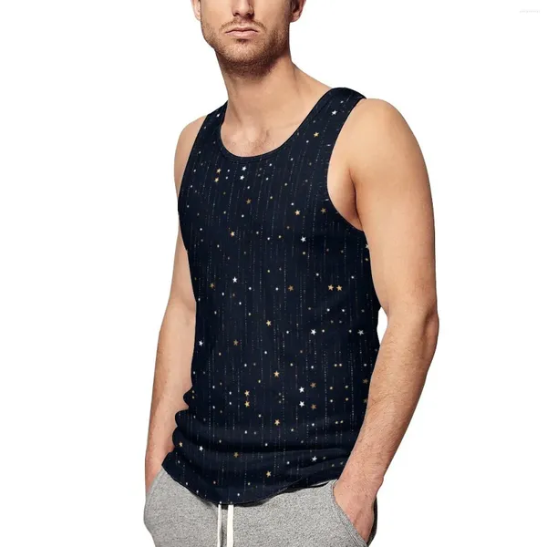 Regatas masculinas estrela luz das estrelas topo noite padrão legal verão musculação design do homem camisas sem mangas plus size
