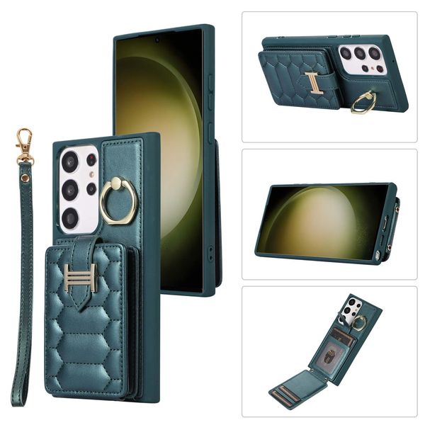 Capa de telefone carteira com cordão crossbody para Samsung Galaxy S23 S22 Ultra S21 S20 Plus S21FE Suporte para slot para cartões Suporte de bolso Capa de couro à prova de choque com alça de mão