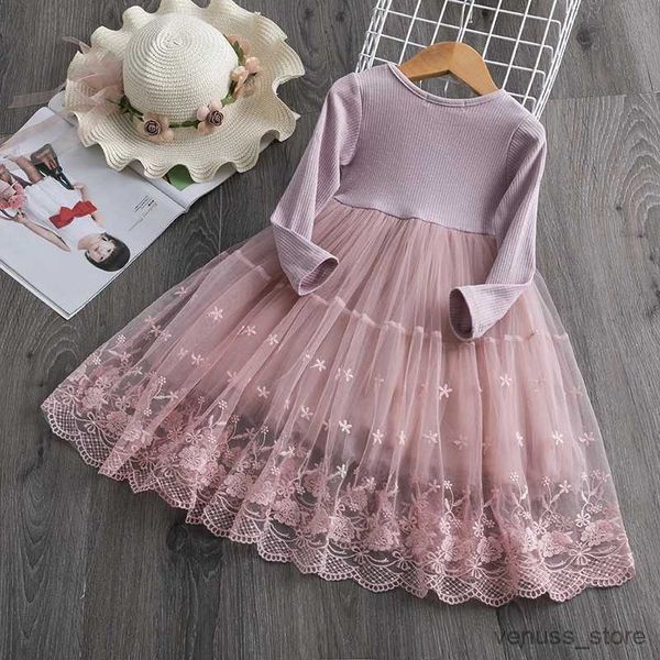 Vestidos da menina outono inverno 2023 bebê meninas vestido 3-8 anos outono casual crianças roupas menina manga longa primavera malha vestido de princesa para meninas