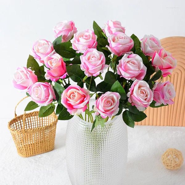 Flores decorativas rosas artificiais para casa acessórios de decoração de casamento suprimentos mesa de sala plantas de seda presentes de dia dos namorados de noiva