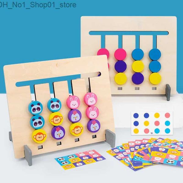 Classificação de aninhamento empilhamento brinquedos jogar brainy quatro cores puzzle jogo montessori brinquedo lógica cor educação precoce haste para crianças de madeira q231218
