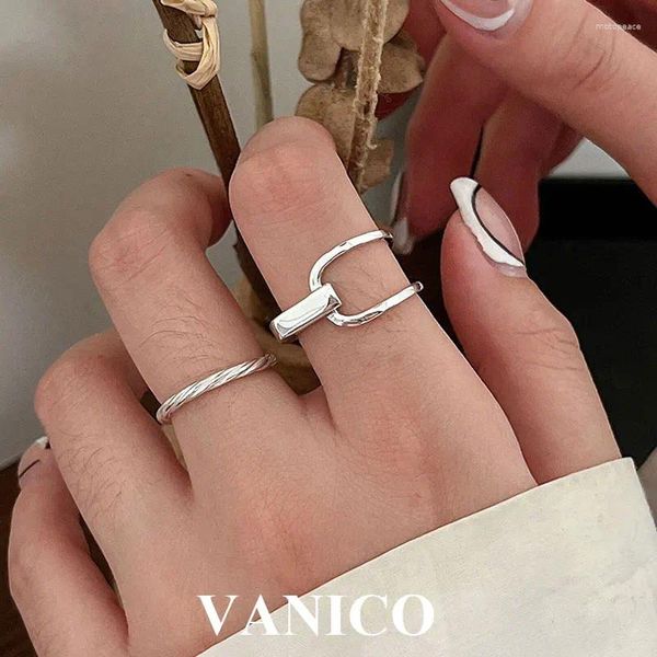 Cluster Rings Two Line Silver Open Ring 925 Sterling Minimalist Simple High Polished Plain Twisted Adjustable For Women Men