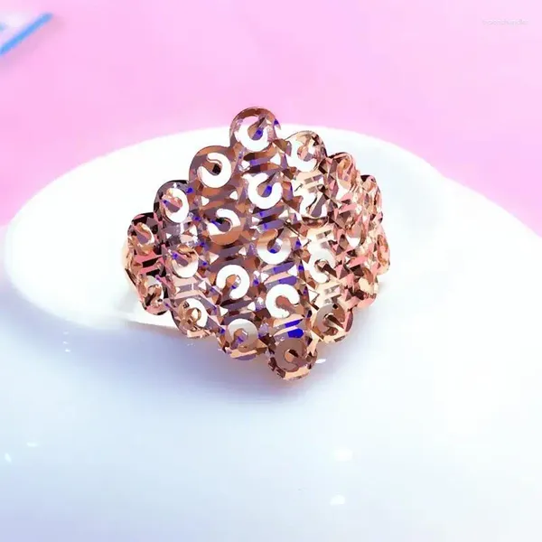 Anéis de cluster 585 ouro roxo 14k rosa oco geométrico para mulheres boca viva artesanato requintado clássico étnico charme jóias