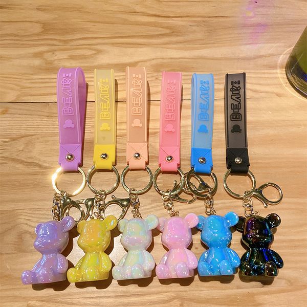 Brand Cartoon Electroplated Resina seduta Bear keychain carina busta per auto canotta a sospensione Coppia alla moda e trendy regalo alla moda