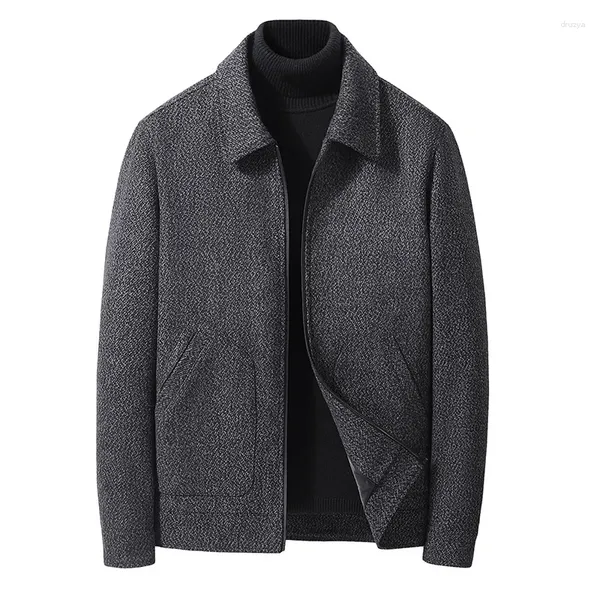 Jaquetas masculinas outono inverno homens de lã lapela colarinho preto casaco moda cor sólida masculino negócios casual outwear homem à prova de vento
