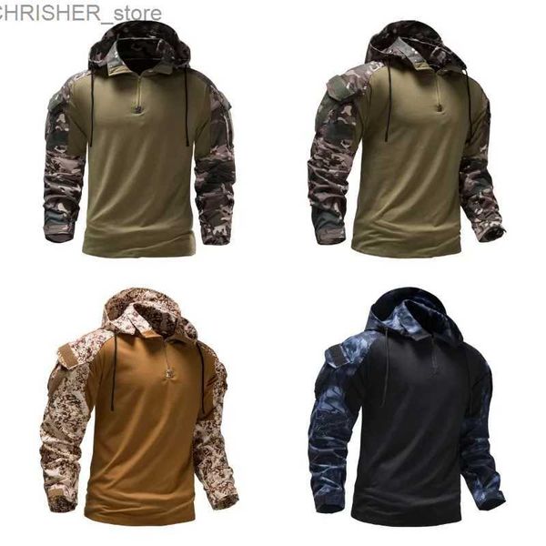 Taktische Jacken Herbst Neue Elastische Europäische Outdoor Camo Hoodie mit Abnehmbaren Taschen Langarm Kampf AnzugL231218