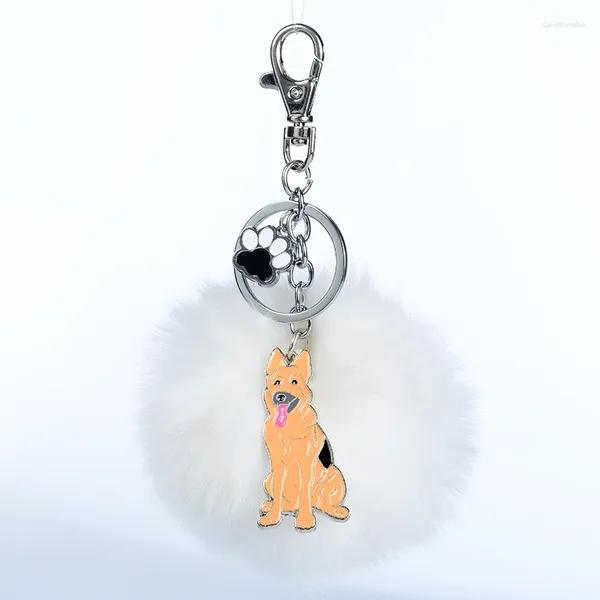 Portachiavi Pompon in pelliccia Pastore tedesco Portachiavi per donna Uomo Pom Ball Pet Dog Borsa con ciondolo Portachiavi con ciondolo Anello portachiavi per auto