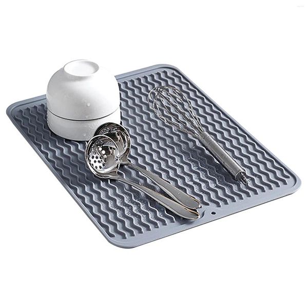 Tapis de table pour comptoir de cuisine grand gris facile à nettoyer tapis de séchage de vaisselle réutilisable évier séchage rapide rectangle silicone universel antidérapant