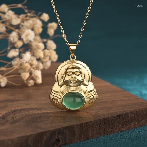 Anhänger Halsketten Ethnische Stil Accessoires Antike vergoldete Maitreya-Statue Herren- und Damen-Buddha Jade Achat Großer Bauch Glück