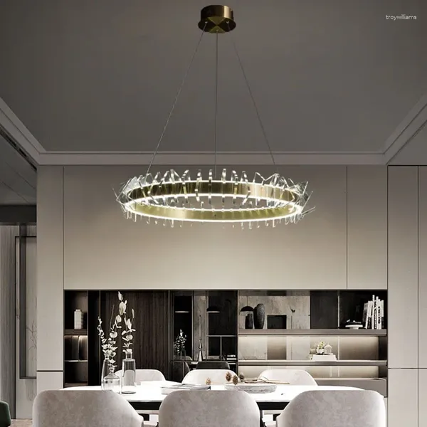 Lâmpadas pendentes Nordic Creative LED Chandelier Luxo Moda Coroa Anel Deco Alumínio Acrílico Sala de estar Jantar Quarto Luminárias