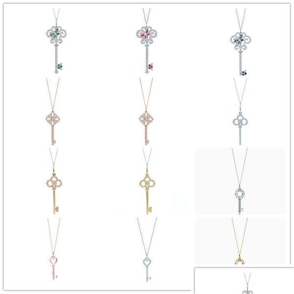 Collane con ciondolo Marca S925 Sterling Sier Collana di lusso Serie chiave Stilista europeo e americano Abbigliamento Gioielli Accessori Dhm4G