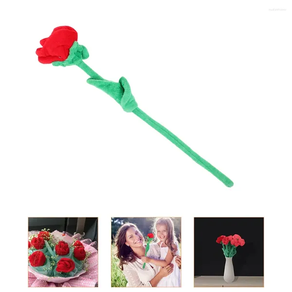 Flores decorativas 6 pçs pelúcia rosa flexível decoração brinquedos de pelúcia meninas cena layout buquê criança animais flor artificial