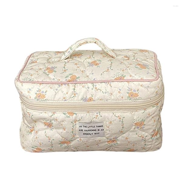 Sacos cosméticos acolchoado organizador de viagem algodão portátil bolsa de maquiagem estampas florais multi funcional senhoras meninas bolsa para casa