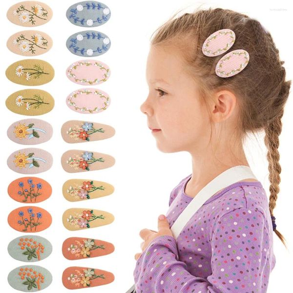 Accessori per capelli Ragazza Clip retrò Tessuto fantasia ovale Fiore ricamato Forcina Forcina Stile pastorale semplice