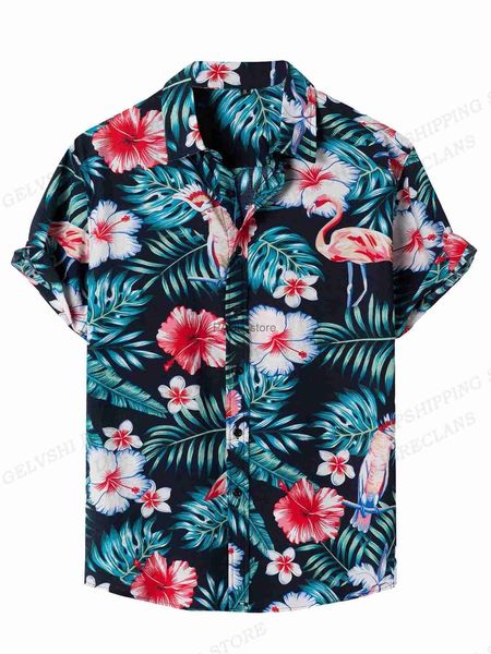 Camisas casuais masculinas camisas florais camisas de moda masculina havaiana casual acampamento vocação praia blusa cuba lapela camisa turn-down aloha roupas masculinasL231218