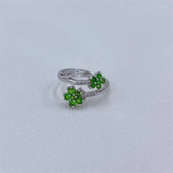 Cluster Rings 2023 Test Selling S925 Sterling Silver White Gold Natural Diopside 3MM Ring Woman Lady Gift