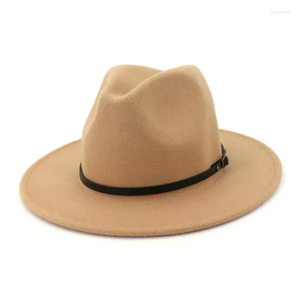 Berretti H7587 Autunno Inverno Cappello Fedora in lana Uomo Donna Amanti Moda semplice Cappellino jazz Gentiluomo Casual Tesa piatta Cappelli retrò di alta qualità