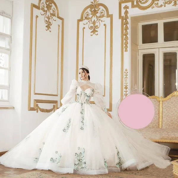 Eleganti abiti da 15 anos avorio abiti quinceanera con giacca 2024 applique in pizzo maniche lunghe dolci 16 abiti da ballo