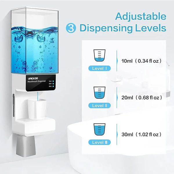 Altre forniture per la toilette da bagno Dispenser automatico per collutorio touchless da 700 ml Collutorio per bagno a parete con tazze magnetiche per bambini Adulti 231218