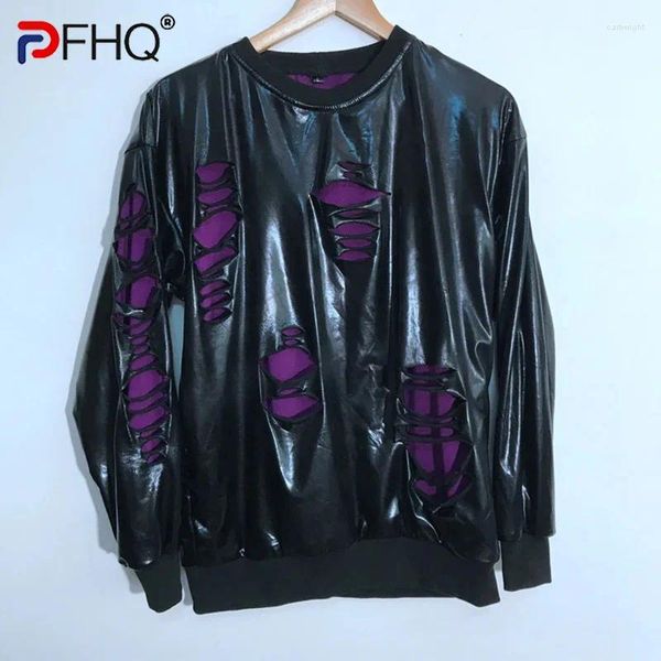 Hoodies masculinos pfhq outono dupla camada cor contraste china-chique pullovers maré design personalizado solto desgastado chique camisola 21z1412