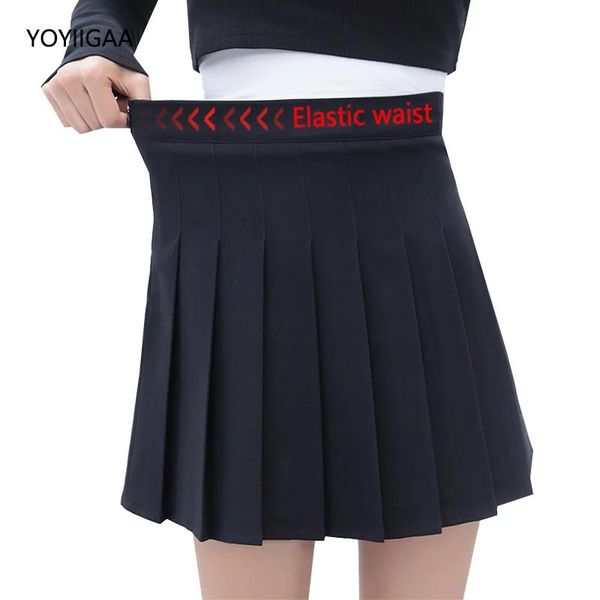 Vestidos pretos femininos saia plissada elástica cintura alta feminino mini saias kawaii estilo preppy senhora saia de dança casual aline mulher saias