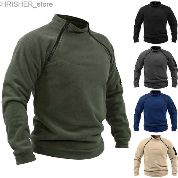 Giacche tattiche Giacca tattica da uomo per esterno Colletto alla coreana Maglione solido Abbigliamento da caccia Cerniera calda Pullover Uomo Autunno Inverno Cappotto termico maschileL231218