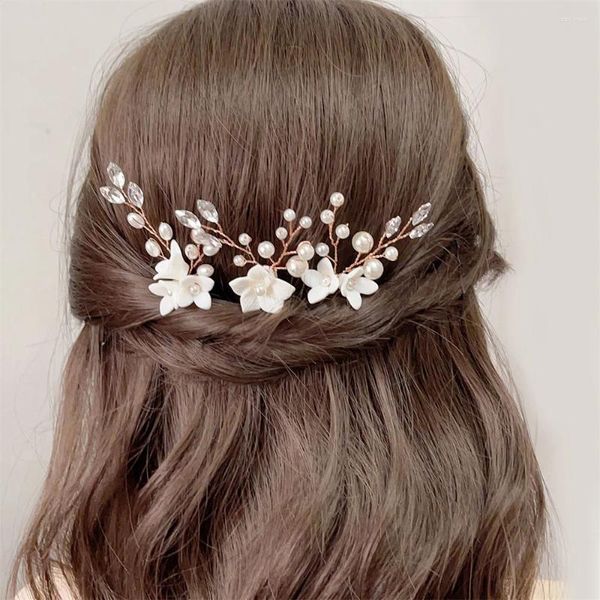 Grampos de cabelo Grampos de cabelo Folhas Flor Pérolas Penteado Tiara em forma de U Acessórios de casamento incrustados com strass joias D88