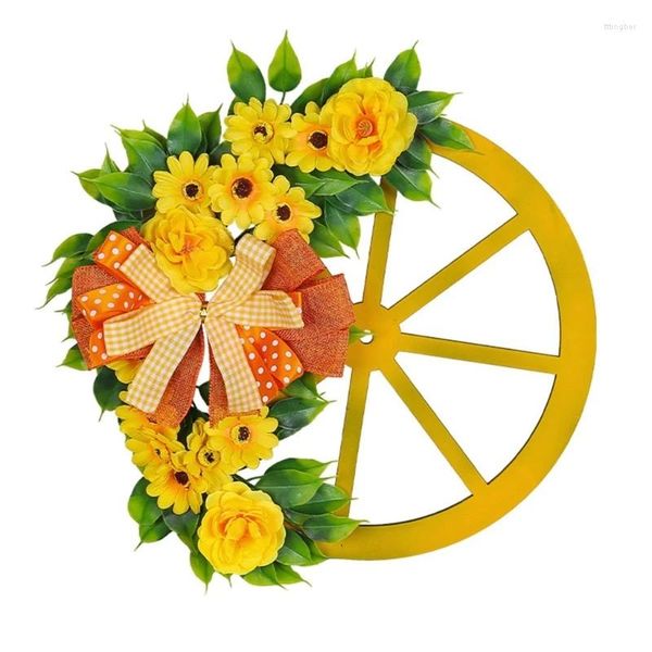 Decorative Flowers Lovely Spring Flower Wreath Handcraft Artificial Wheel Arrangement Entrance Decor Front Door Wall Hanging Y08D