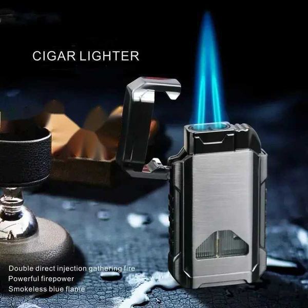 Двойной турбо-факел, специальная металлическая пластиковая зажигалка для сигар, без газовой зажигалки 1300C, ветрозащитная трубка, аксессуары для курения, гаджет для мужчин
