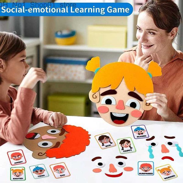 Sortieren, verschachteln, stapeln, Spielzeug, Kinder-Gesichtsausdruckskarten zum Erstellen von Gesichtern, Spiele, emotionale Veränderung, Montessori-Lernaktivität im Vorschulalter, Q231218