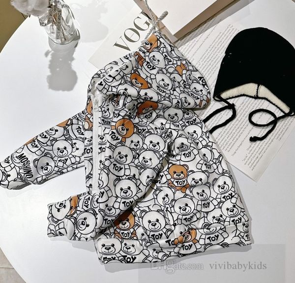 Crianças dos desenhos animados anime impresso casaco meninos meninas urso padrão com capuz manga longa outwear outono inverno crianças veludo roupas quentes z6125