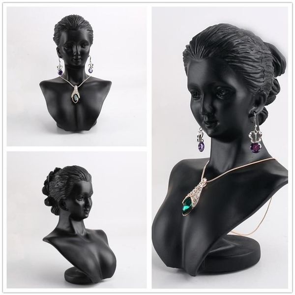 Boutique contador preto resina senhora figura manequim display busto suporte de jóias rack para colar pingente brincos mx200810274t
