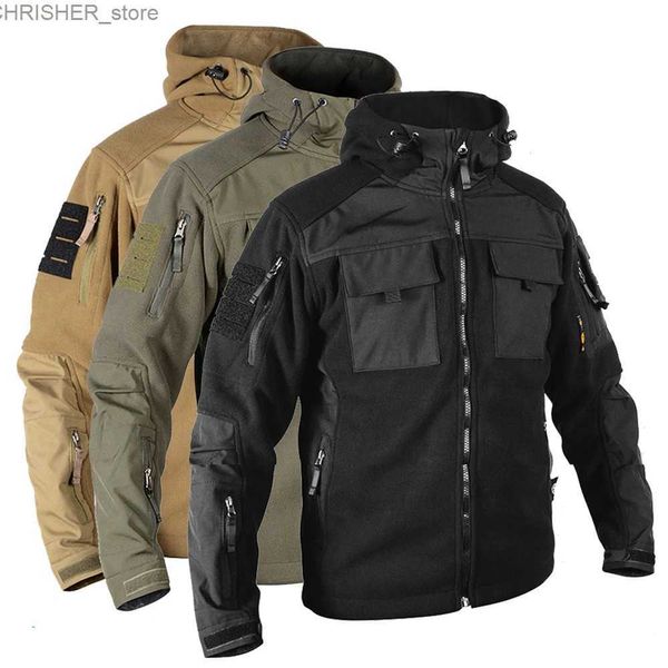 Giacche tattiche Giacca tattica in pile da uomo Giacca in pile softshell militare per uomo Giacche da combattimento militare Giacca a vento in pile Bomber con cappuccioL231218