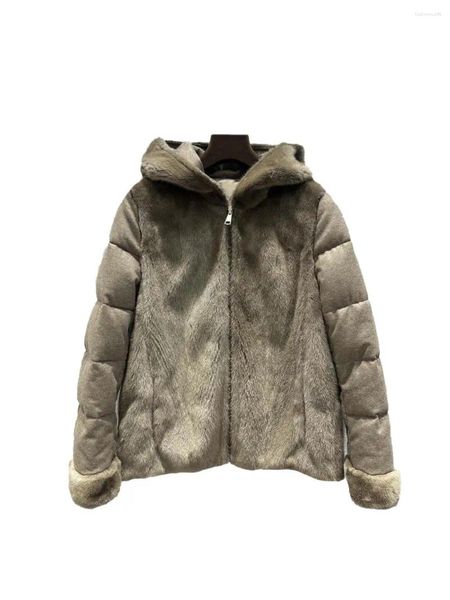 Piumino con cappuccio in pelliccia di visone da donna Moda Temperamento senior Confortevole 2024 Autunno e inverno 1202