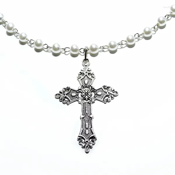 Ожерелья с подвесками, готическое белое жемчужное ожерелье, украшения в стиле панк, крест, модные милые подарки для мужчин и женщин