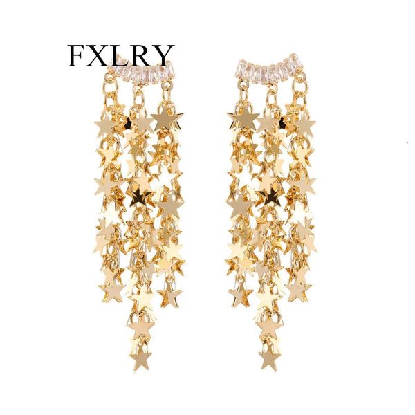 Dangle Chandelier FXLRY Metálico Lantejoulas Pentagrama Fringe Brincos Exagerados Para Mulheres Jóias De Casamento 231218