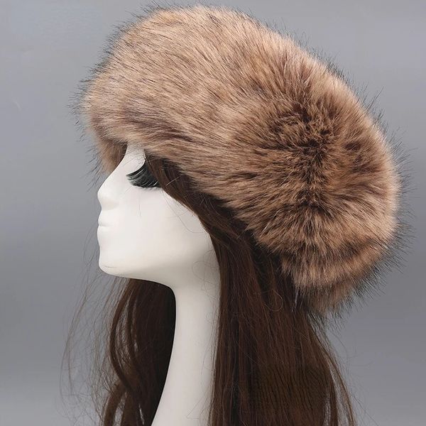 BeanieSkull Caps Inverno Grosso Fox Cabelo Círculo Russo Chapéu Fluffy Headband Feminino Fur Headband Furry Headband Wide Headdress Chapéu de Esqui Acessórios 231216