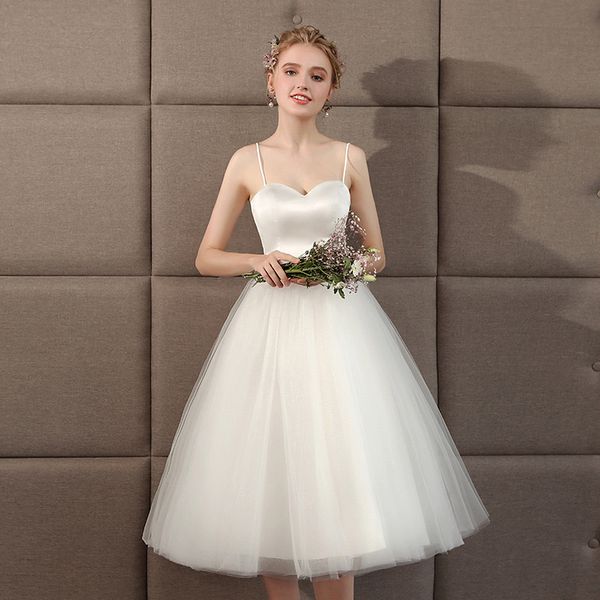 Graziosi abiti da sposa bianchi a linea 2024 nuovo cinturino in raso di tulle collo a cuore bottoni corsetto abiti da sposa tulle robe de marie abito da laurea per adolescenti abiti da festa di nozze