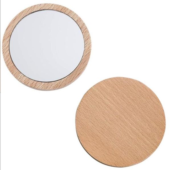 Regalo per bomboniere in legno Specchio cosmetico rotondo piccolo in legno Specchio tascabile portatile da viaggio per esterni Mini specchi per trucco in legno
