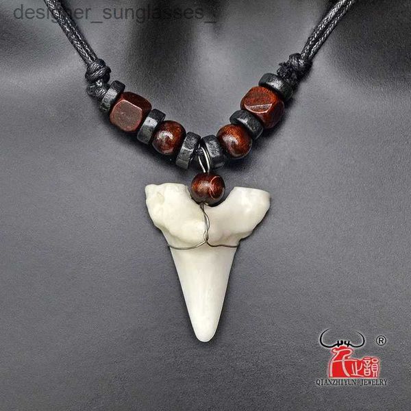 Colares de pingente 1 PC Haii Surfer Jóias Handmade Imitação Dentes de Tubarão Pingente Nova Zelândia Maori Tribal Bone Gargantilha Colar Masculino FemininoL231218