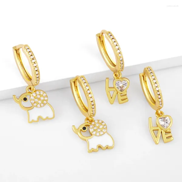 Orecchini pendenti con goccia di elefante carino per donne ragazze ciondolo in cristallo bianco intarsiato in rame regali di gioielli fortunati Ersy50