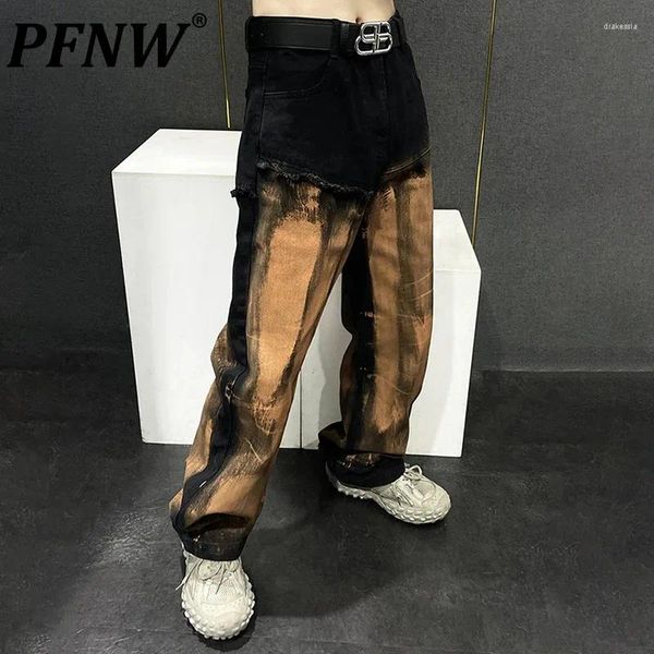 Jeans da uomo PFNW Burrs Men' Tie Dyed High Street Vintage Spary Paint Pantaloni di jeans dritti maschili Pantaloni casual Autunno Chic 28W1957