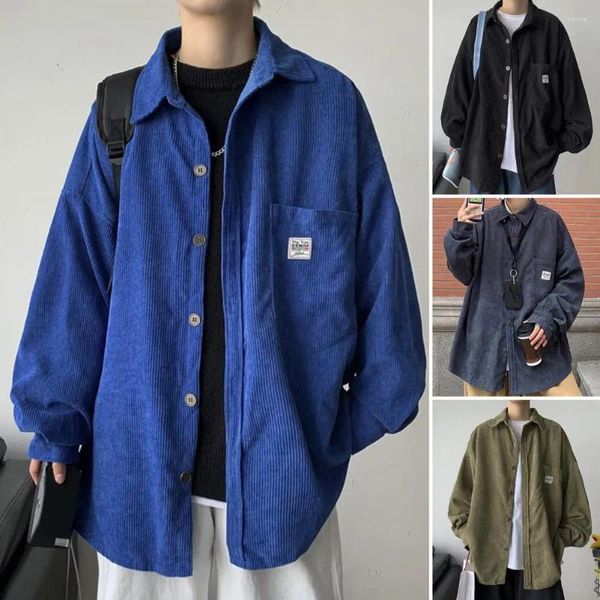 Jaquetas masculinas Corduroy Homens Camisas para Roupas Harajuku Camisa Preta Estilo Coreano Manga Longa Roupas Vintage Streetwear 3XL 2023