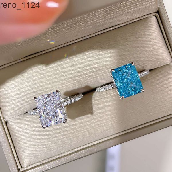 Anelli a fascia Impermeabili Anelli in argento sterling 925 Gioielli da donna Fascia alta con diamanti pieni Pavimenta arcobaleno Anelli di fidanzamento con zirconi per le signore