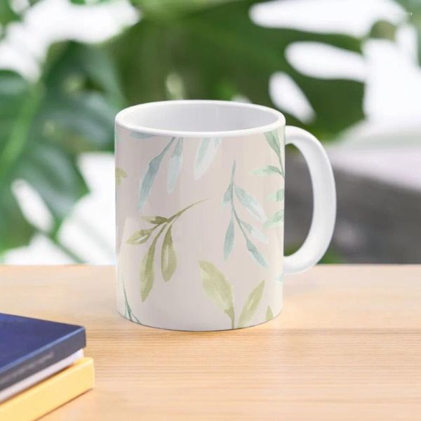 Canecas aquarela folhas padrão caneca de café anime copo de vidro chá e copos para café