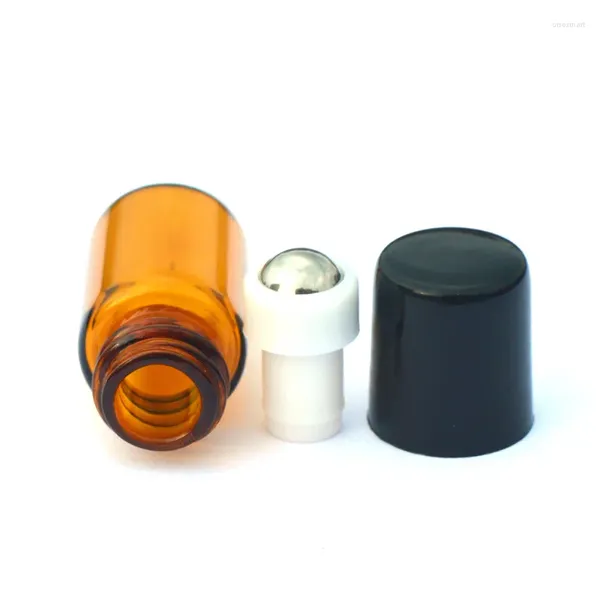 Aufbewahrungsflaschen 100 Stück 2 ml Mini-Bernstein-Roller-Glasfläschchen, nachfüllbar, ätherisches Öl, Parfüm, kleine Proben-Roll-on-Flasche mit schwarzer Kunststoffkappe